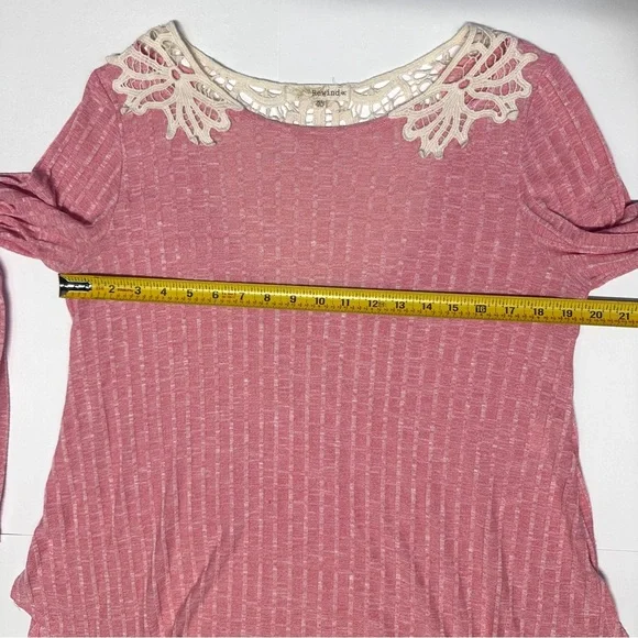 Rewind Heathered Pink Ribbed Crochet Lace Back Long Sleeve Top Size XL Coquette - Picture 8 of 9